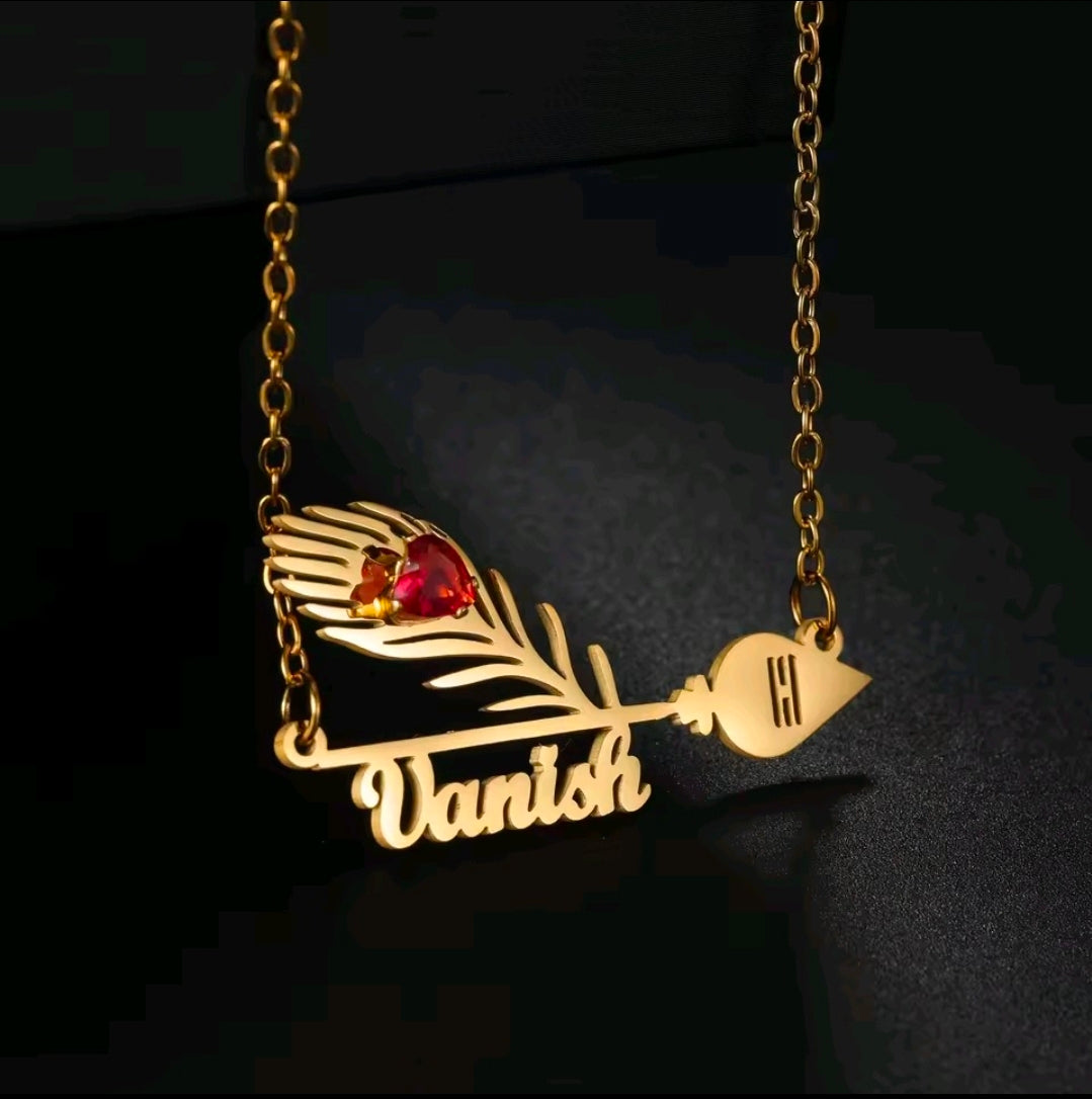 Custom Name Peacock Feather Necklace