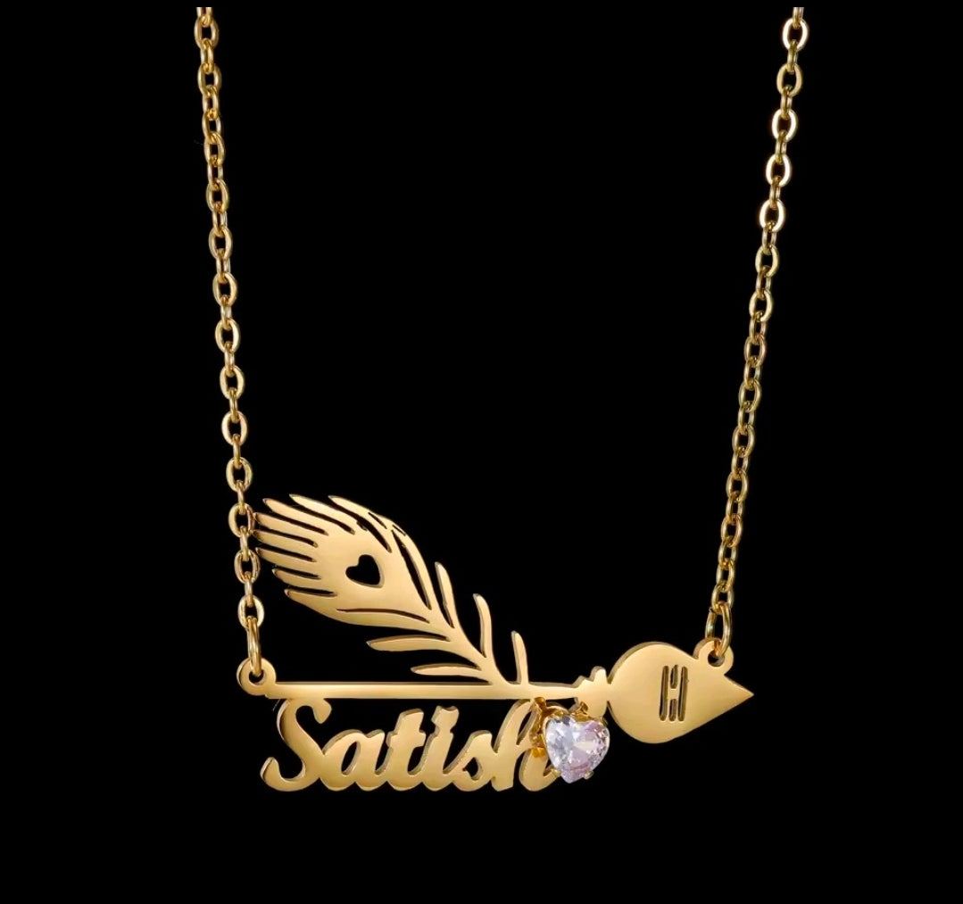 Custom Name Peacock Feather Necklace