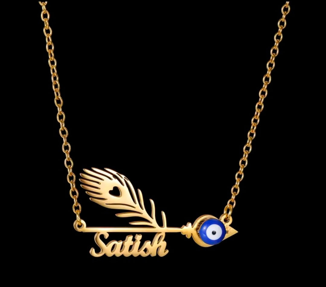 Custom Name Peacock Feather Necklace