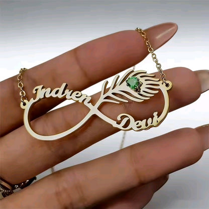 Custom Name Peacock Feather Necklace