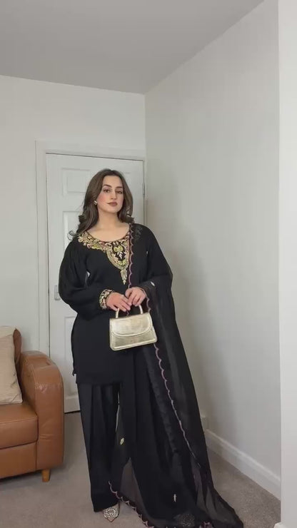Designer Party Wear Look Top-Palazzo and Dupatta