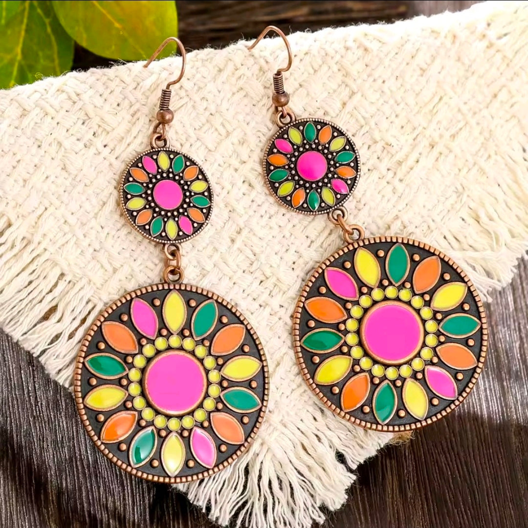 Flower Round Drop Earrings