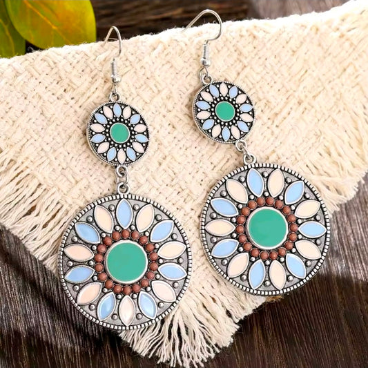 Flower Round Drop Earrings