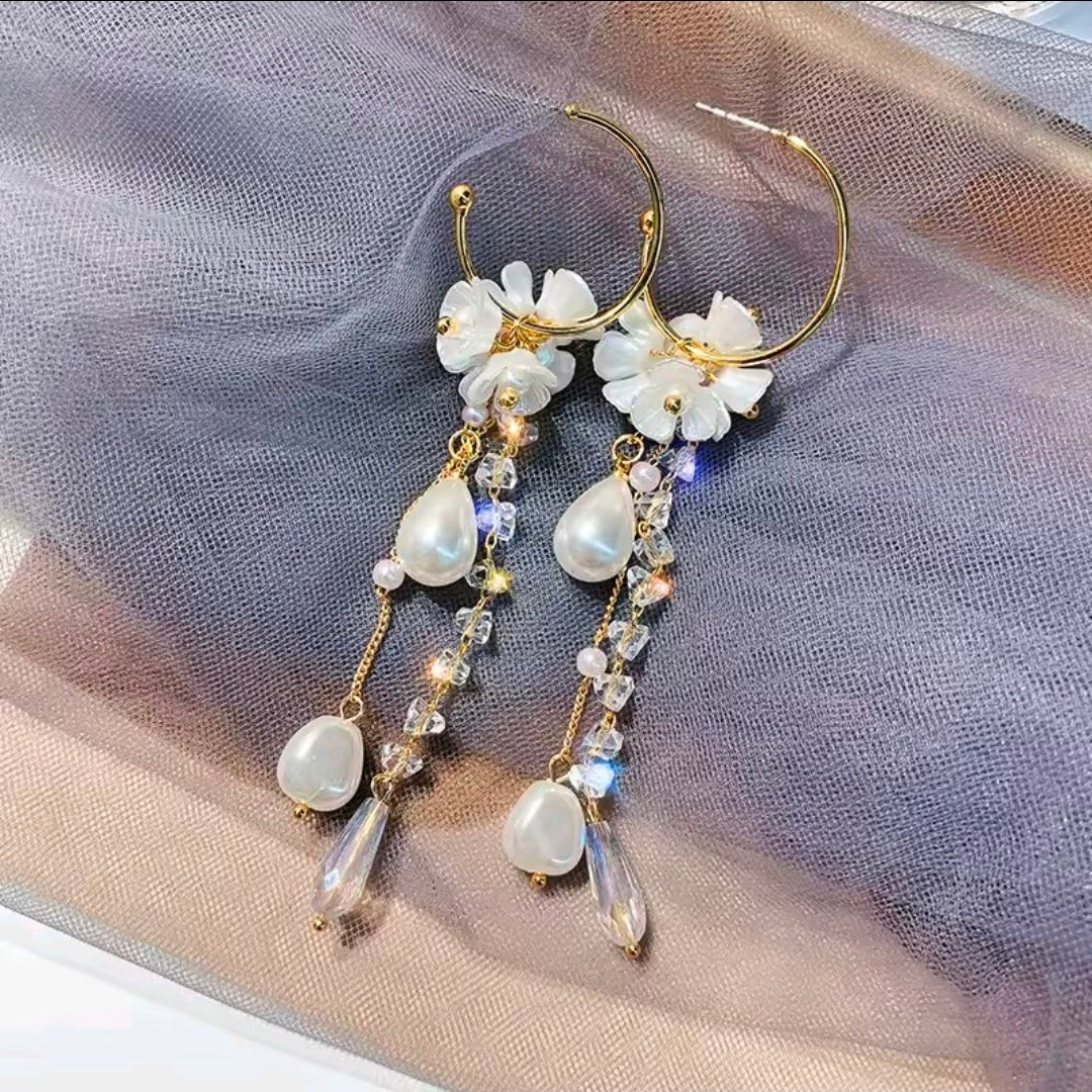 Flower Pearl Drop Earrings